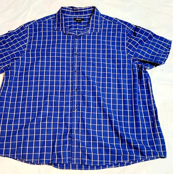 claiborne dress shirts Claiborne Polo Button Down Dress Shirt Short Sleeve Blue Men's 3XL 100%  Cotton